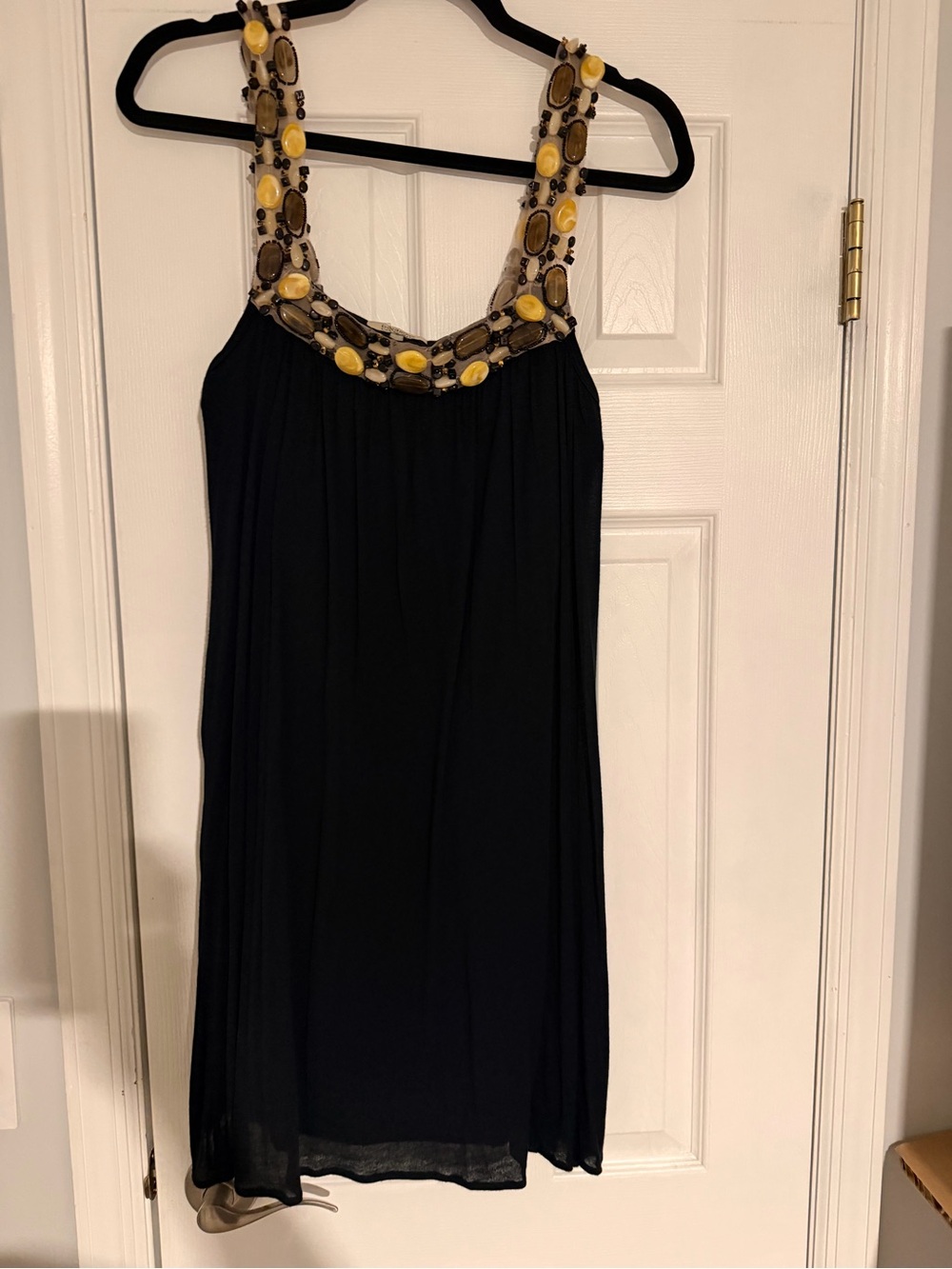 Bordeaux Black Mini Dress with Yellow and Brown Beaded Straps